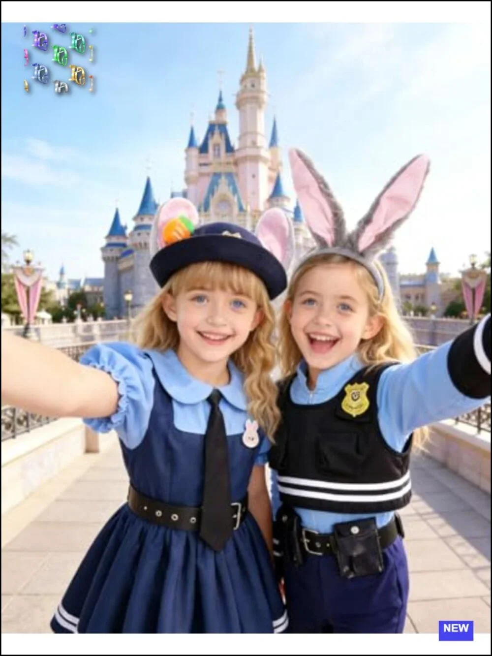 Kids Police Officer Costume Set 16pc Bunny Headband Dress Up Girls 4-9 Halloween